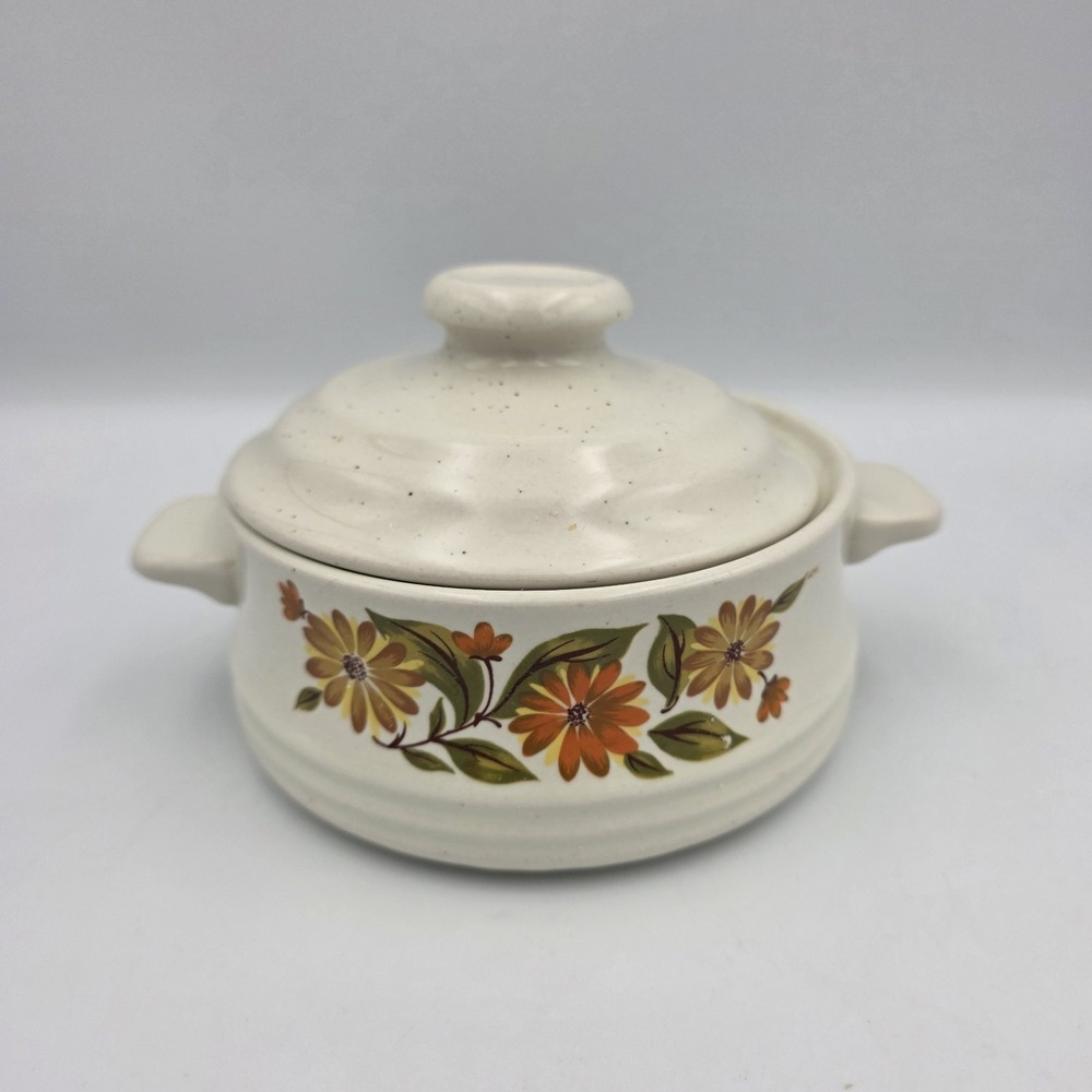 Vtg‎ Capri Flowers Bake Serve 'n Store Stoneware Single Casserole Dish With Lid